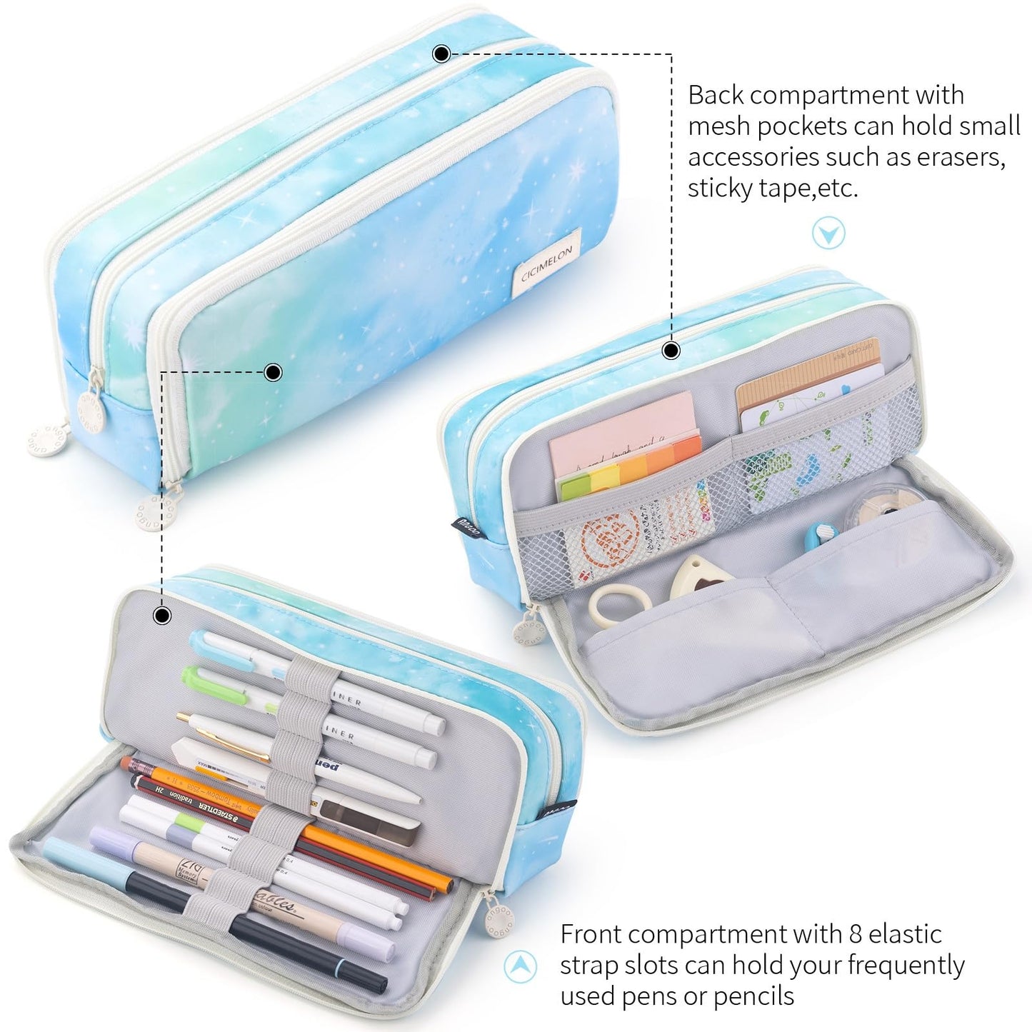 CICIMELON Large Capacity Pencil Case 3 Compartment Pouch Pen Bag for School Teen Girl Boy Men Women (Pink)