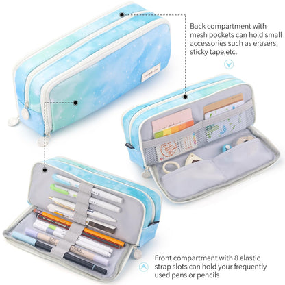 CICIMELON Large Capacity Pencil Case 3 Compartment Pouch Pen Bag for School Teen Girl Boy Men Women (Pink)