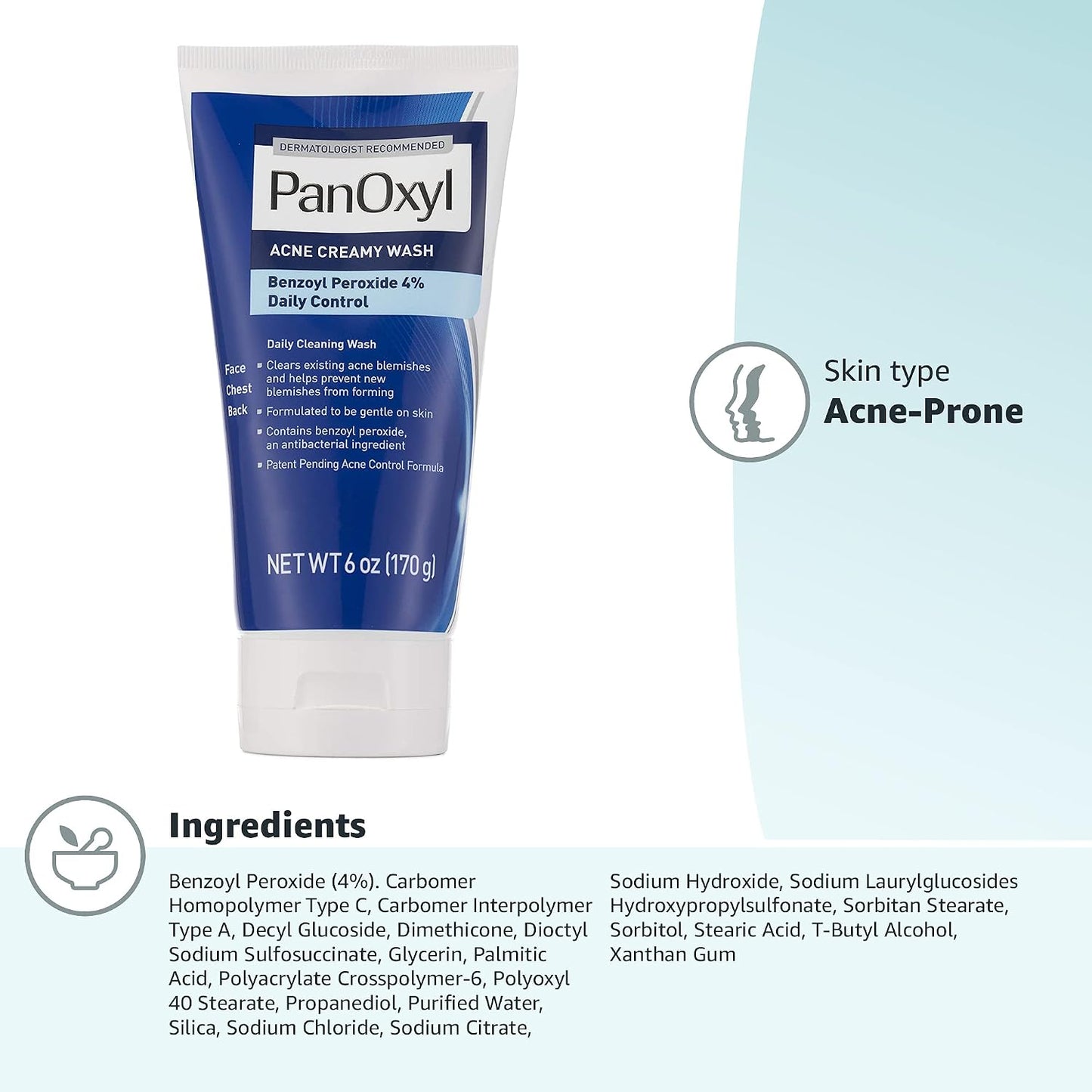 PanOxyl Antimicrobial Acne Creamy Wash, 4% Benzoyl Peroxide, 6 Ounce