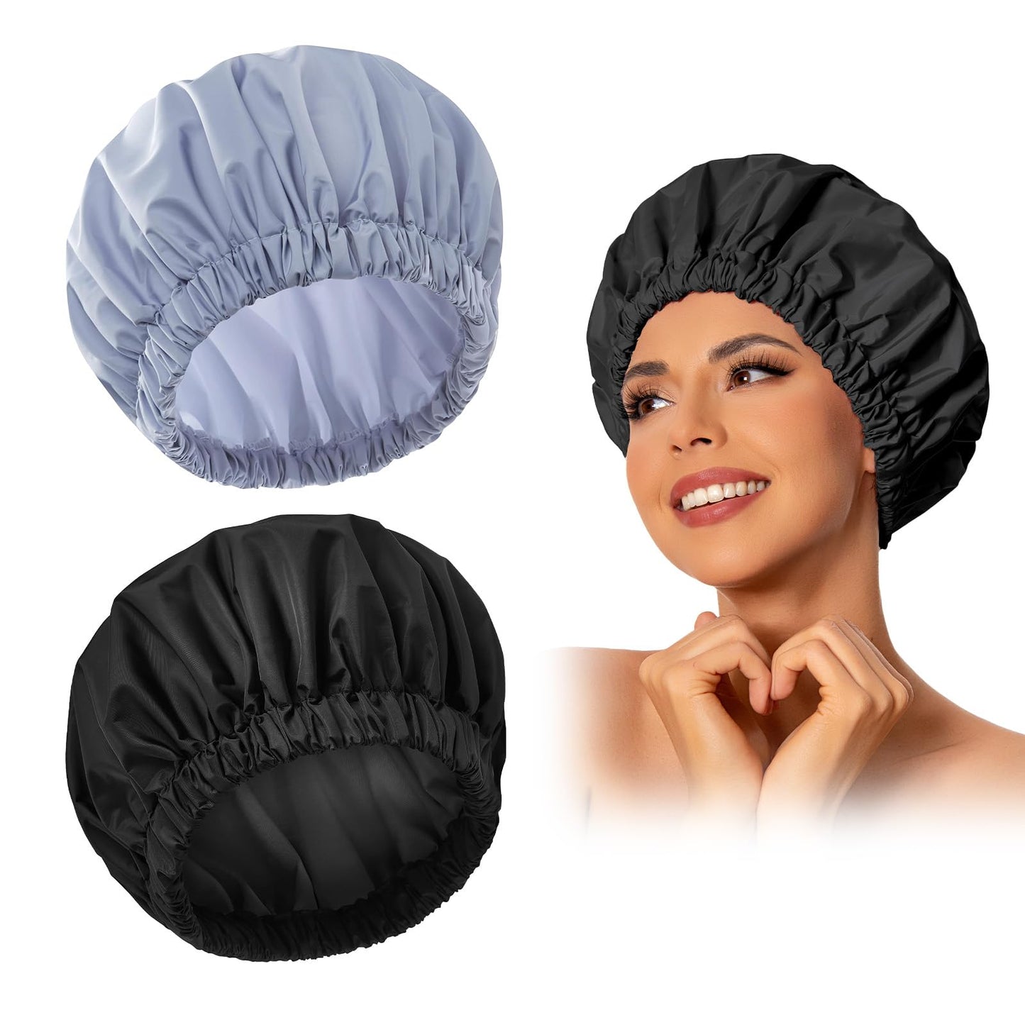 Edoneery Shower Caps for Women Reusable Waterproof, Shower Hair Cap