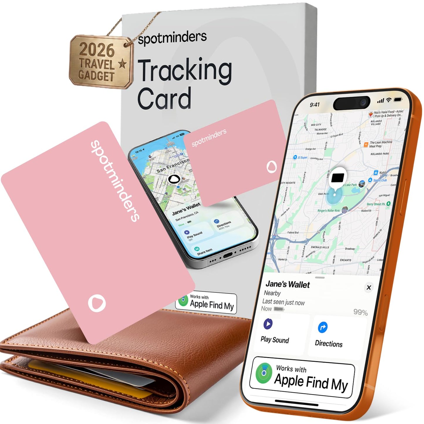 SPOTMINDERS Apple MFi Certified Wallet Tracking Card Black 4-Pack Travel Gifts for Him Works with Apple Find My Rechargeable Tracker IP68 Waterproof 0.07" Slim iPhone Item Finder for Luggage Passport