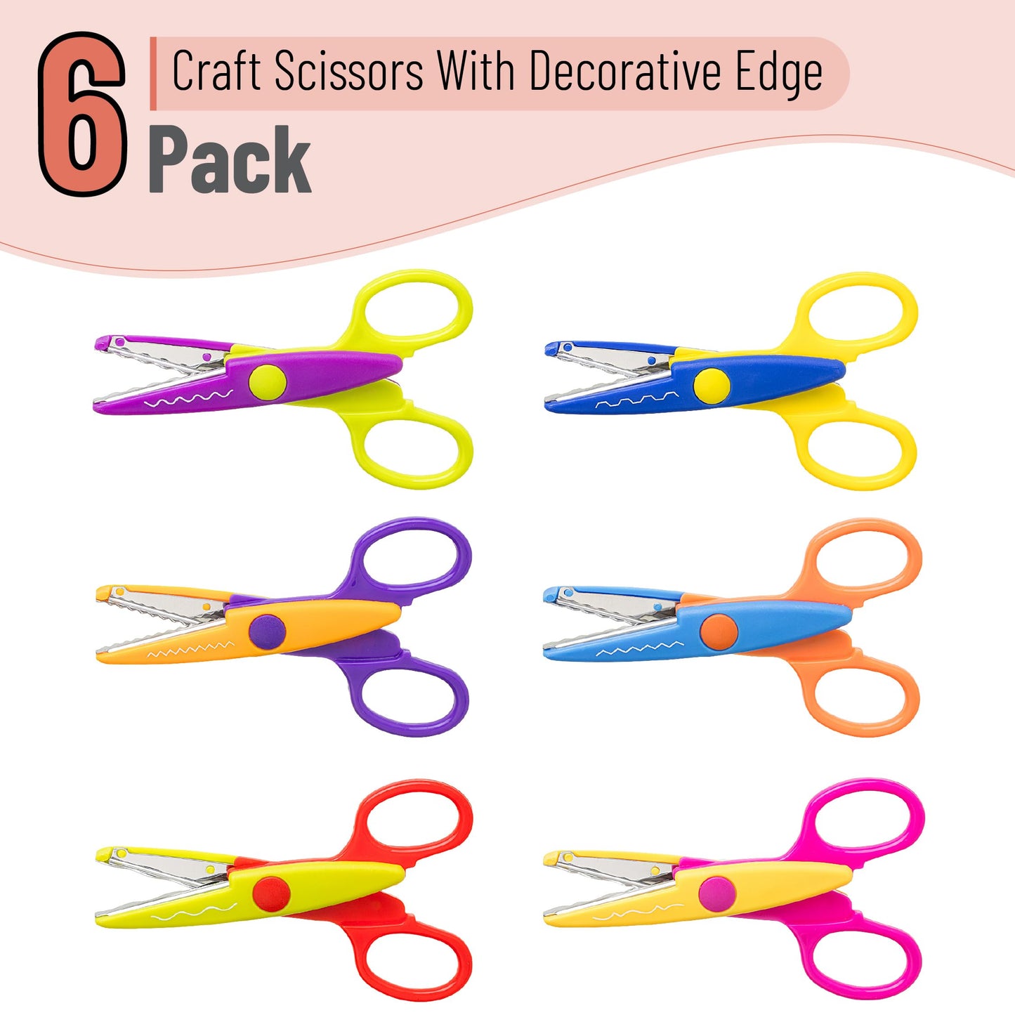 Mr. Pen- Craft Scissors Decorative Edge, 6 Pack, Bright Zig Zag Scissors