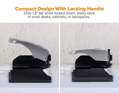 Bostitch Office Premium 3 Hole Punch, 12 Sheet Capacity, Metal, Rubber Base, Easy-Clean Tray, Silver