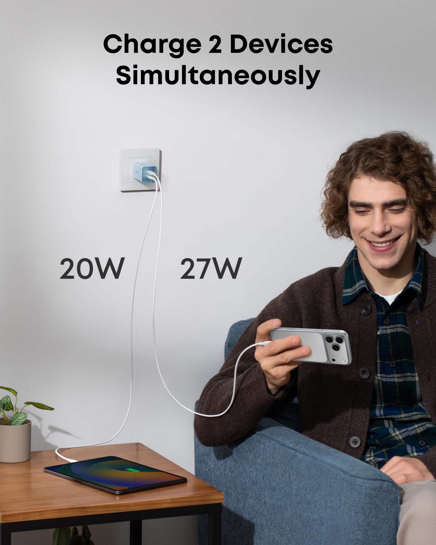 Anker Nano Phone Charger,47W Max 2-Port GaN Fast Charger USB C