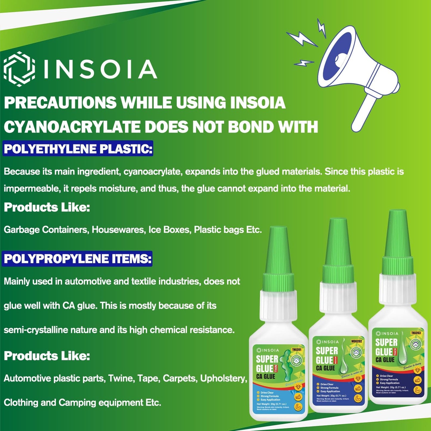 INSOIA Super Medium CA Glue, 20g, Strong Bond, with Precision Tips