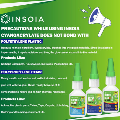 INSOIA Super Medium CA Glue, 20g, Strong Bond, with Precision Tips
