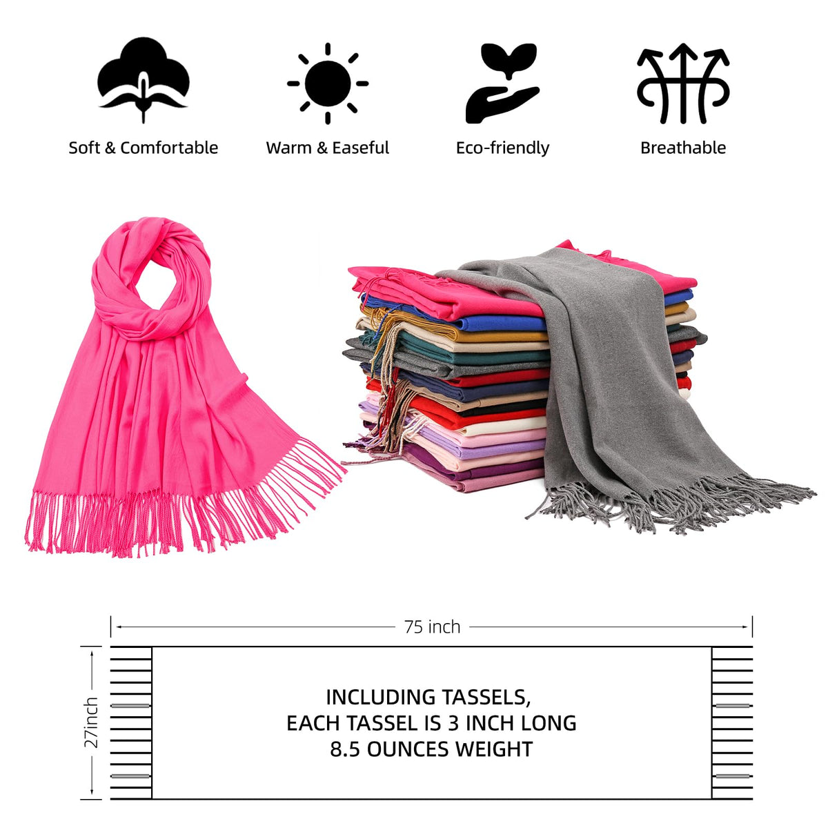 RIIQIICHY Women's Fringe Shawl Wrap Pashmina Scarf for Wedding Evening