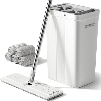 JOYMOOP Wall Mop and Bucket Set, Hands-Free Flat Floor Mop with 3 Washable Microfiber Pads, Wet and Dry Use, Ideal for Home and Commercial Floor Cleaning
