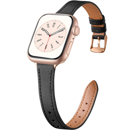 Charlam Slim Leather Band Compatible with Apple Watch Bands for Women 40mm 38mm 41mm 42mm 44mm 45mm 46mm, Top Grain Genuine Leather Strap Thin Wristband for iWatch Series 11 10 SE 9 8 7 6 5 4 3 2 1