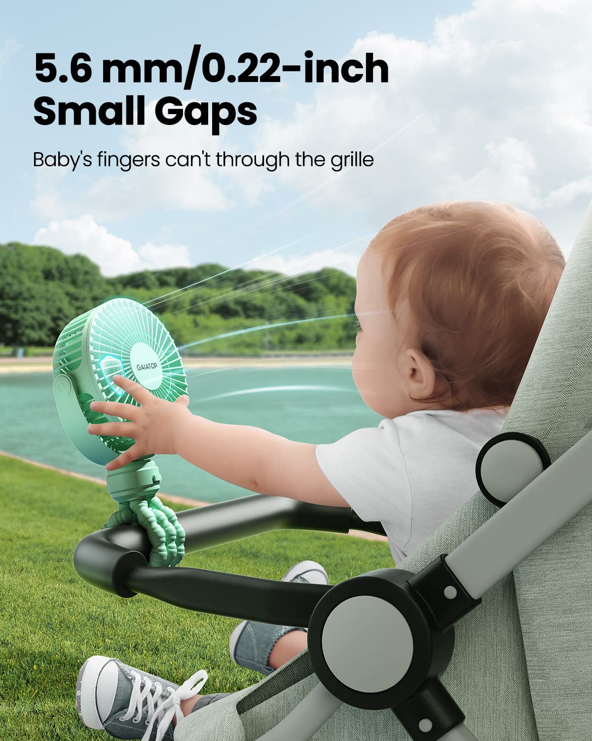 Gaiatop Mini Portable Stroller Fan, Small Clip on Fan 3 Speed Rechargeable