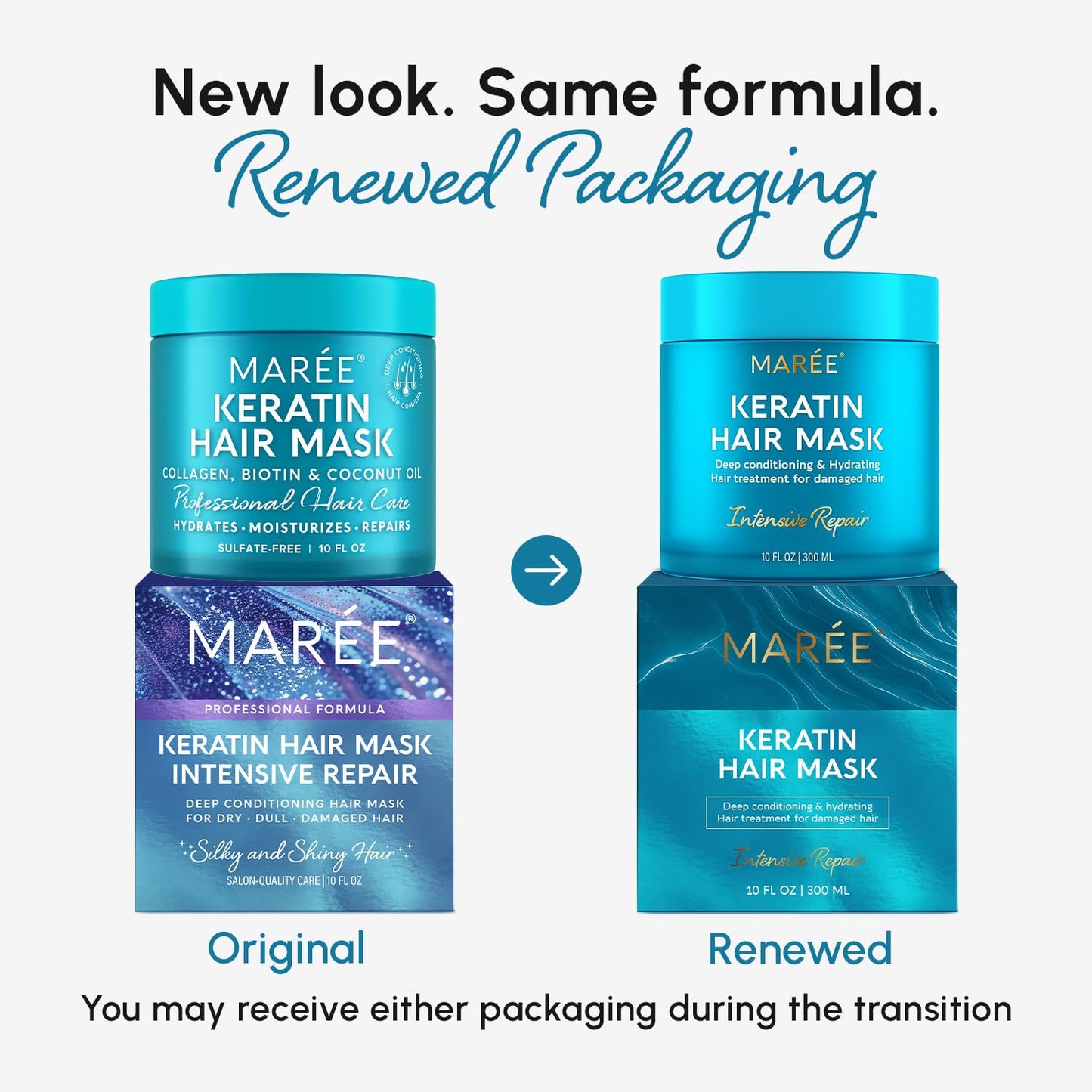 MAREE Deep Conditioning Hair Mask for Damaged Hair Treatment – Keratin Hair Care for Hydrating Growth Repair Moisturizing – Dry Curly Color Refreshing – 10 Fl Oz, White