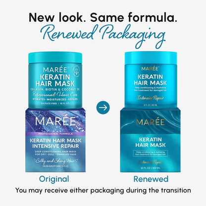MAREE Deep Conditioning Hair Mask for Damaged Hair Treatment – Keratin Hair Care for Hydrating Growth Repair Moisturizing – Dry Curly Color Refreshing – 10 Fl Oz, White