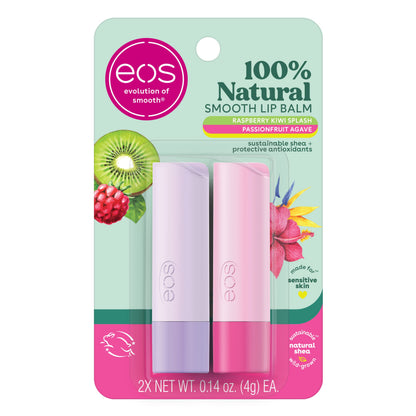 eos 100% Natural Lip Balm - Strawberry Sorbet and Pomegranate Raspberry, All-Day Moisture, Lip Care Products, 0.14 oz, 2-Pack