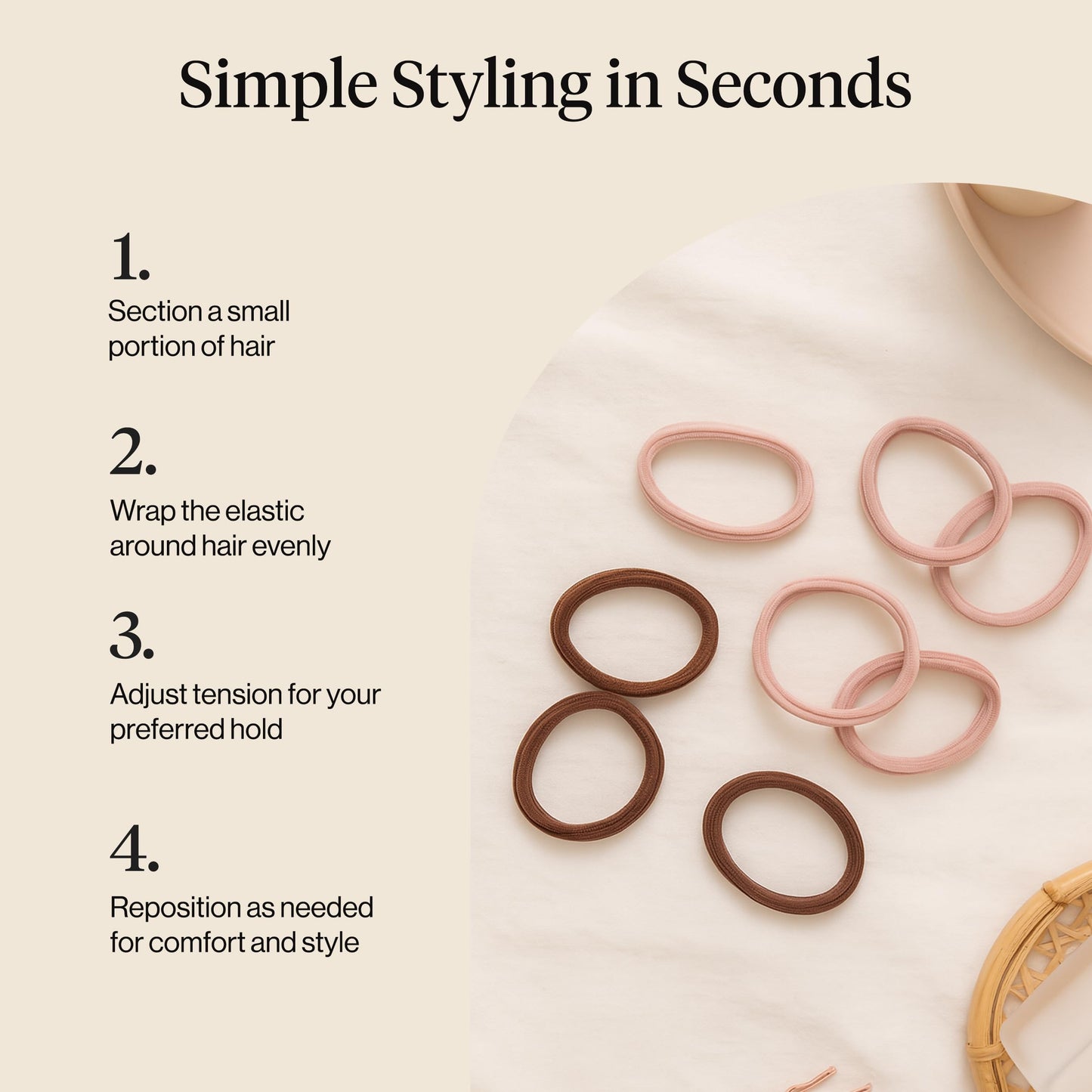 Kitsch Elastic Hair Ties No Damage | Stretchable Hair Bands - Neutral 12pcs