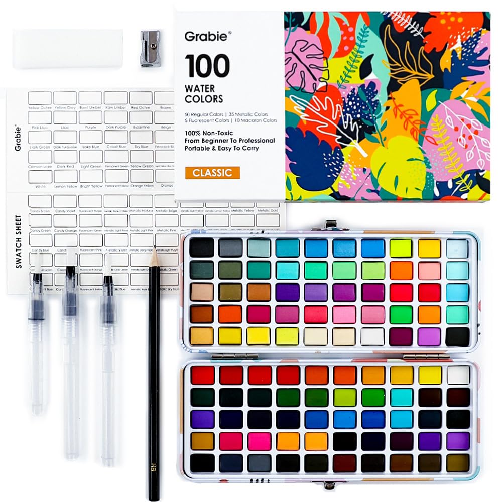Grabie 50 Color Watercolor Paint Set with Brush Pens