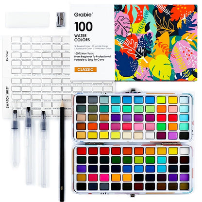 Grabie 50 Color Watercolor Paint Set with Brush Pens