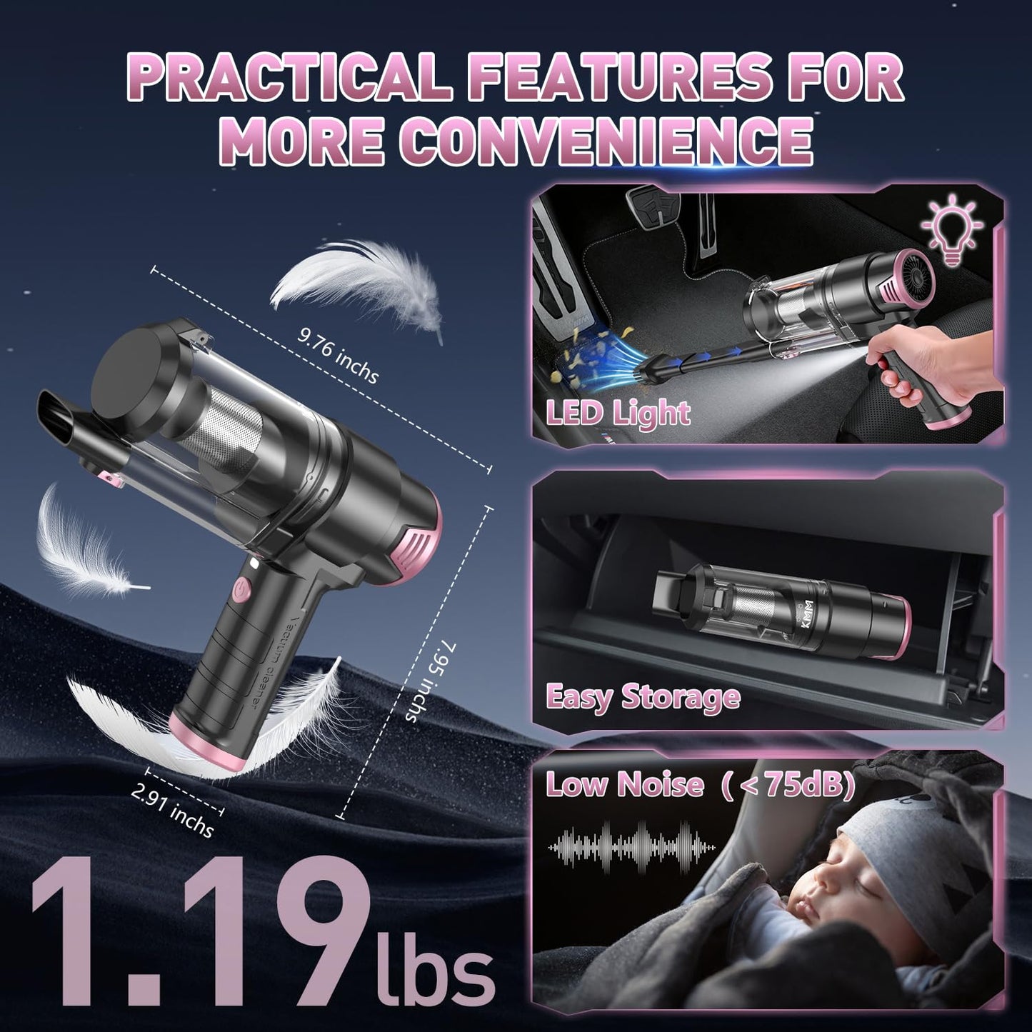 KMM Handheld Car Vacuum Cleaner, Hand Held Vacuum Cleaner and Air Duster