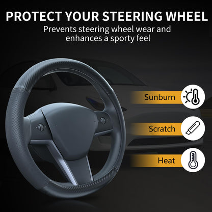 Uxcer Nappa Leather Steering Wheel Cover Compatible with Tesla Model 3/Y 2016-2025 2026 Juniper/Highland, Non-Slip Breathable Tesla Model 3/Y Steering Wheel Protector, White