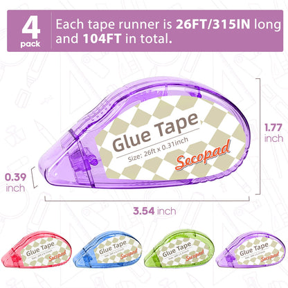 Secopad Scrapbook Tape, Glue Tape for Crafts, 4 Pack, Light-Colored Shell