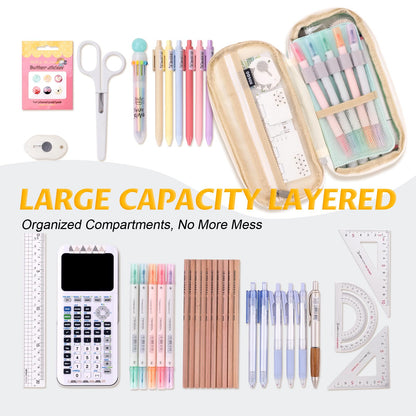 EASTHILL Big Capacity Pencil Pen Case Office College School Large Storage High Capacity Bag Pouch Holder Box Organizer Blue (Pink)