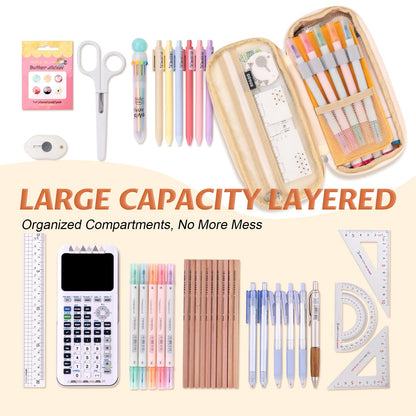 EASTHILL Big Capacity Pencil Pen Case Office College School Large Storage High Capacity Bag Pouch Holder Box Organizer Blue (Pink)