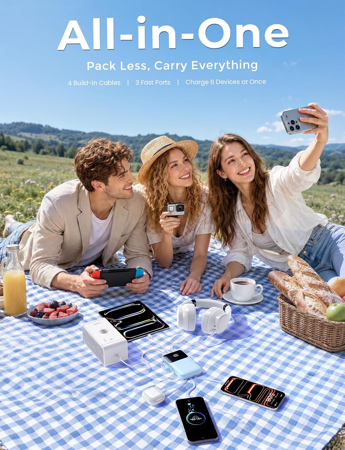 HELLEE 15000mAh Portable Charger Power Bank, 45% Smaller Built-in 4 Cables