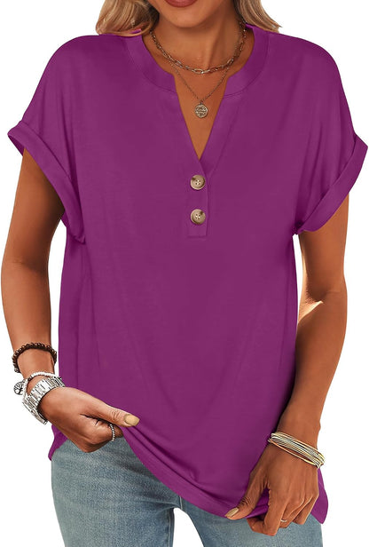 ANRABESS Womens Short Sleeve Henley Tops Summer Shirts Dressy Casual Blouse