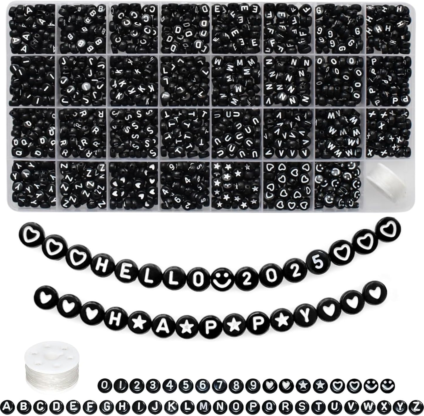 Looconi 810pcs Gold Letter Beads Square 6x6mm White Cube Acrylic Alphabet A-Z with Heart Pattern and Crystal Line for Jewelry Making