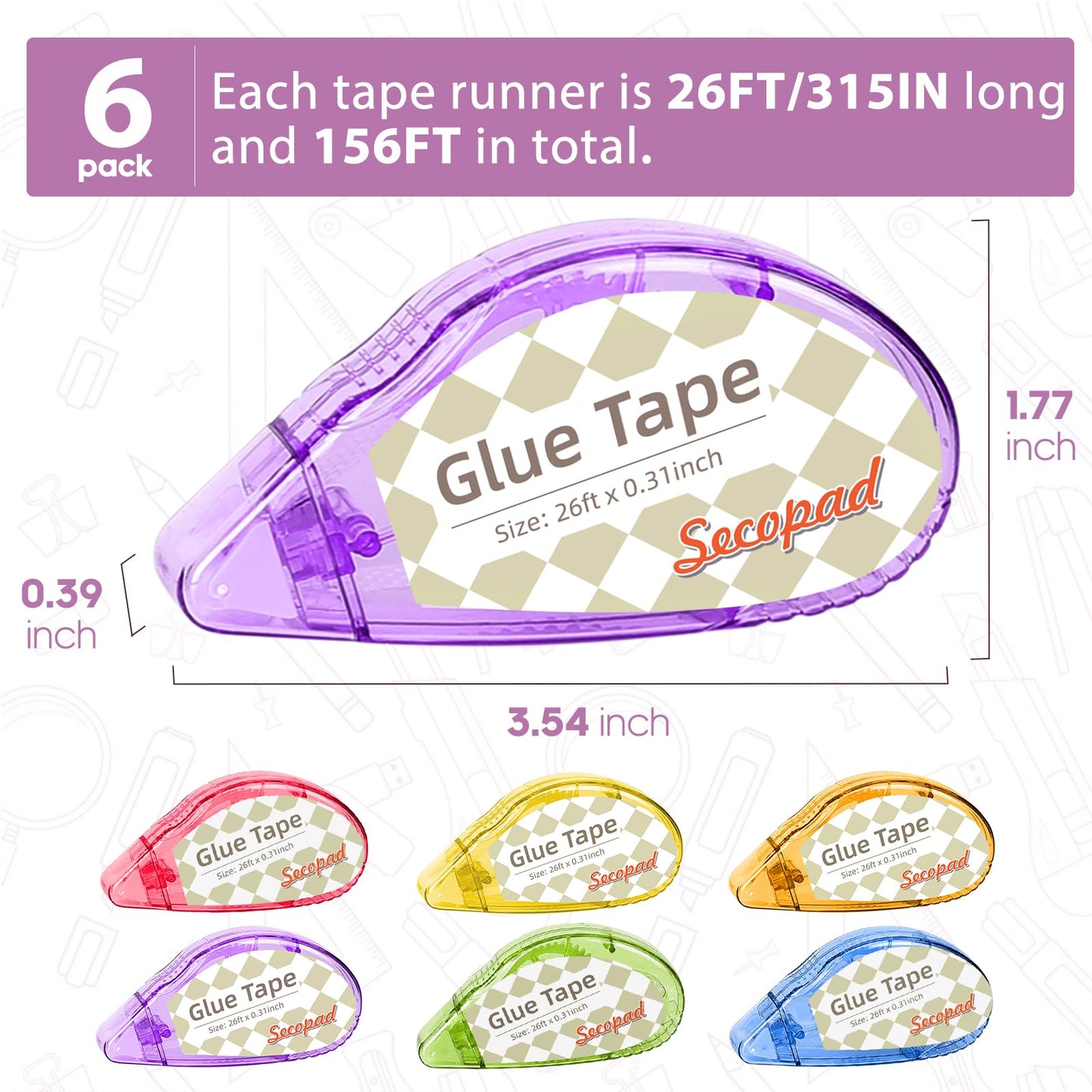 Secopad Scrapbook Tape, Glue Tape for Crafts, 4 Pack, Light-Colored Shell