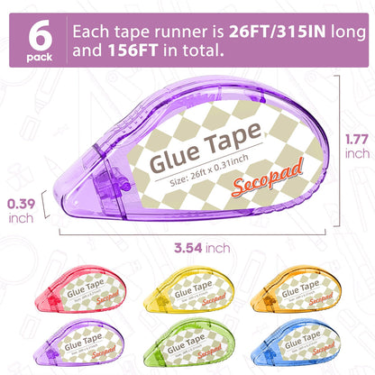 Secopad Scrapbook Tape, Glue Tape for Crafts, 4 Pack, Light-Colored Shell