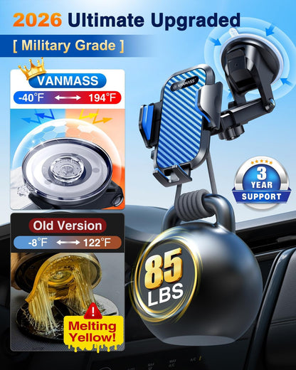 VANMASS Car Phone Holder 2026 Ultimate Military-Grade Strongest Suction & Clip Windshield Dashboard【Newest Best Strongest】Cell Phone Shower & Wall Mounts for iPhone 17 Pro Max 16 15 14 13 Android