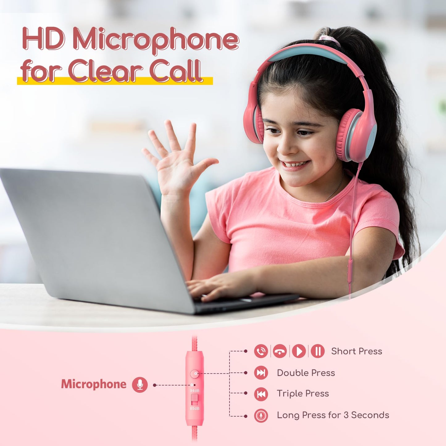 EarFun K1 Kids Headphones Wired with Mic, Volume Limit Headphones for Kids