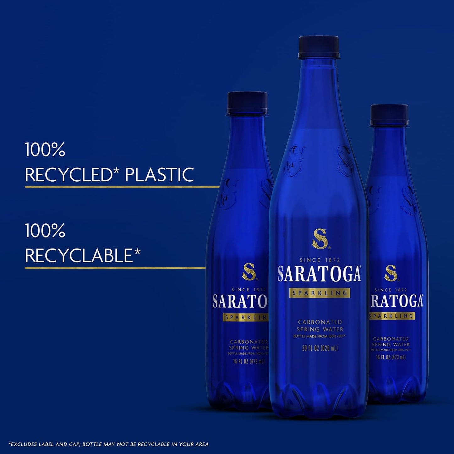 Saratoga Sparkling Water Bottles, 24-Pack – Carbonated Spring Bottled Water – Recycled PET Plastic Bottles – 16 Fl Oz