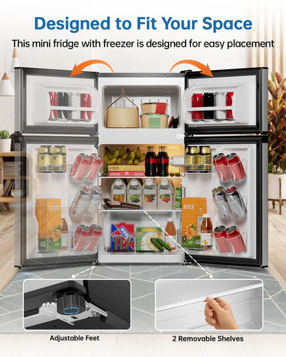 3.2 Cu Ft Mini Fridge with Freezer, Single Door Upright Freezer