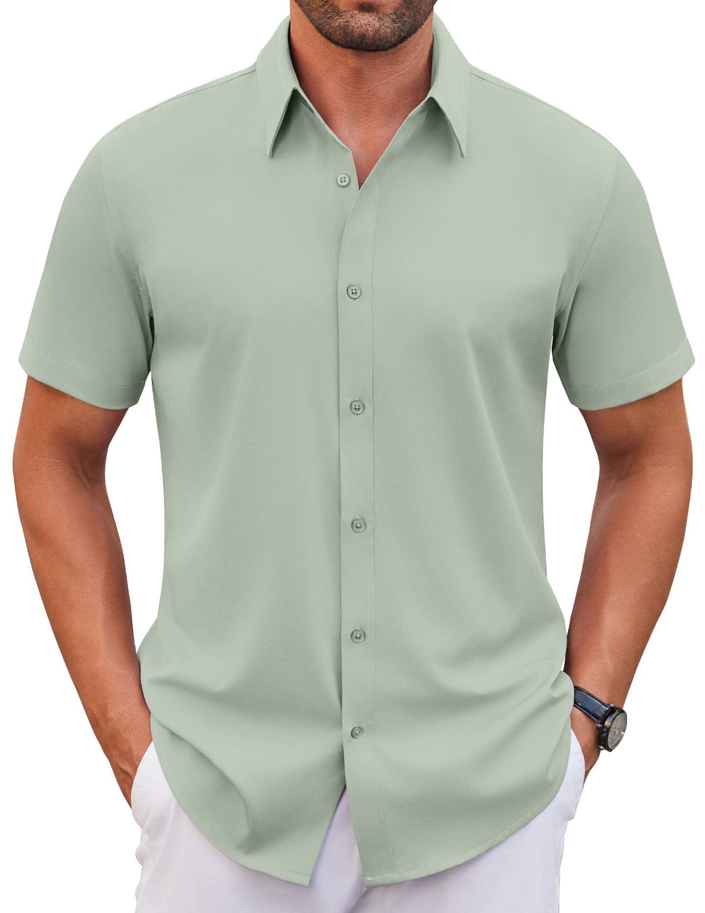 COOFANDY Men's Stretch Dress Shirts Short Sleeve Wrinkle Free Casual Button Down Shirts