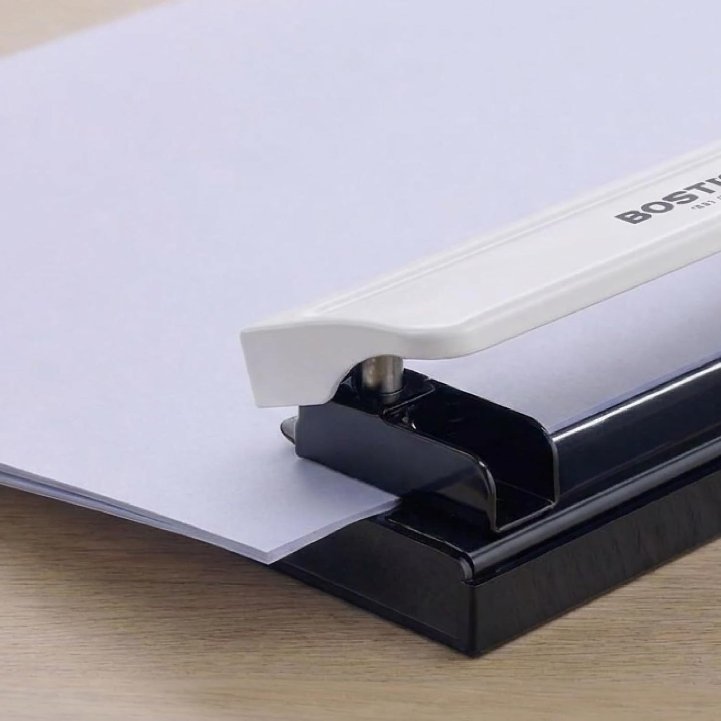 Bostitch Office Premium 3 Hole Punch, 12 Sheet Capacity, Metal, Rubber Base, Easy-Clean Tray, Silver