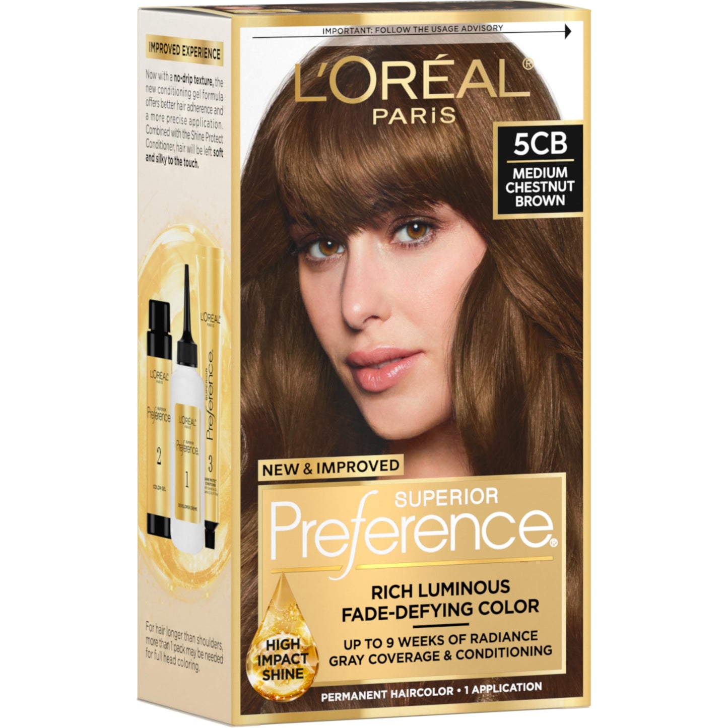 L'Oreal Paris Superior Preference Luminous Fade-Defying Permanent Hair Color, Hair Dye For Up to 9 Weeks of Radiance, Medium Brown 5, 1 Hair Dye Kit