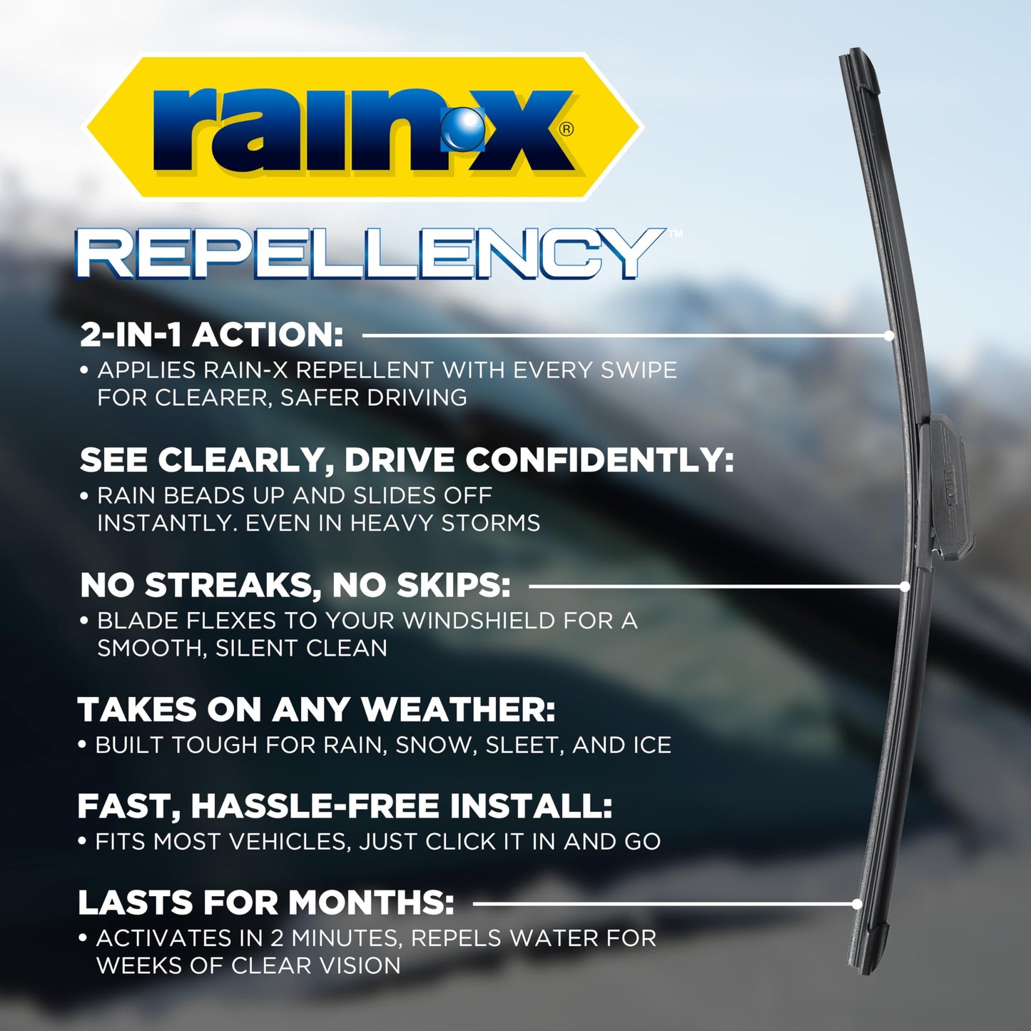 Rain-X 810348 Repellency Water Repellent Wiper Blades, 26" & 16" Windshield Wipers, All Weather Streak-Free for Enhanced Visibility w/Water Repellency Formula [Amazon Exclusive]