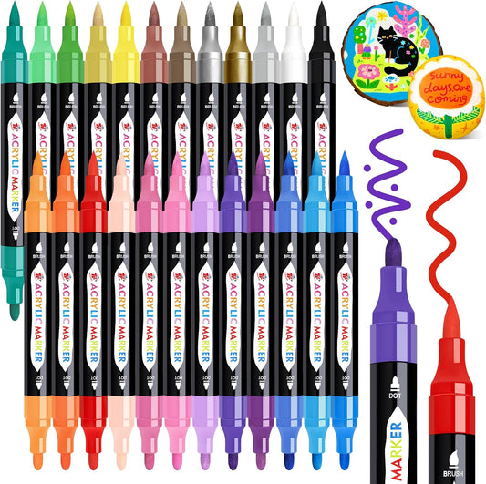 TBC The Best Crafts Acrylic Paint Markers, 24 Colors Dual Tip Pen