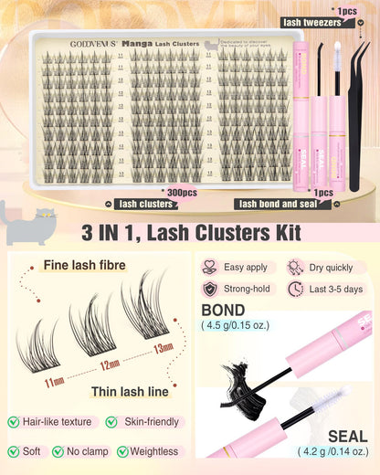 Goddvenus Brown Wispy Eye Lash Clusters Kit Natural Cluster Eyelash Extensions Kit False Eyelash Clusters Fluffy DIY Individual Lash Extensions Kit C Curl