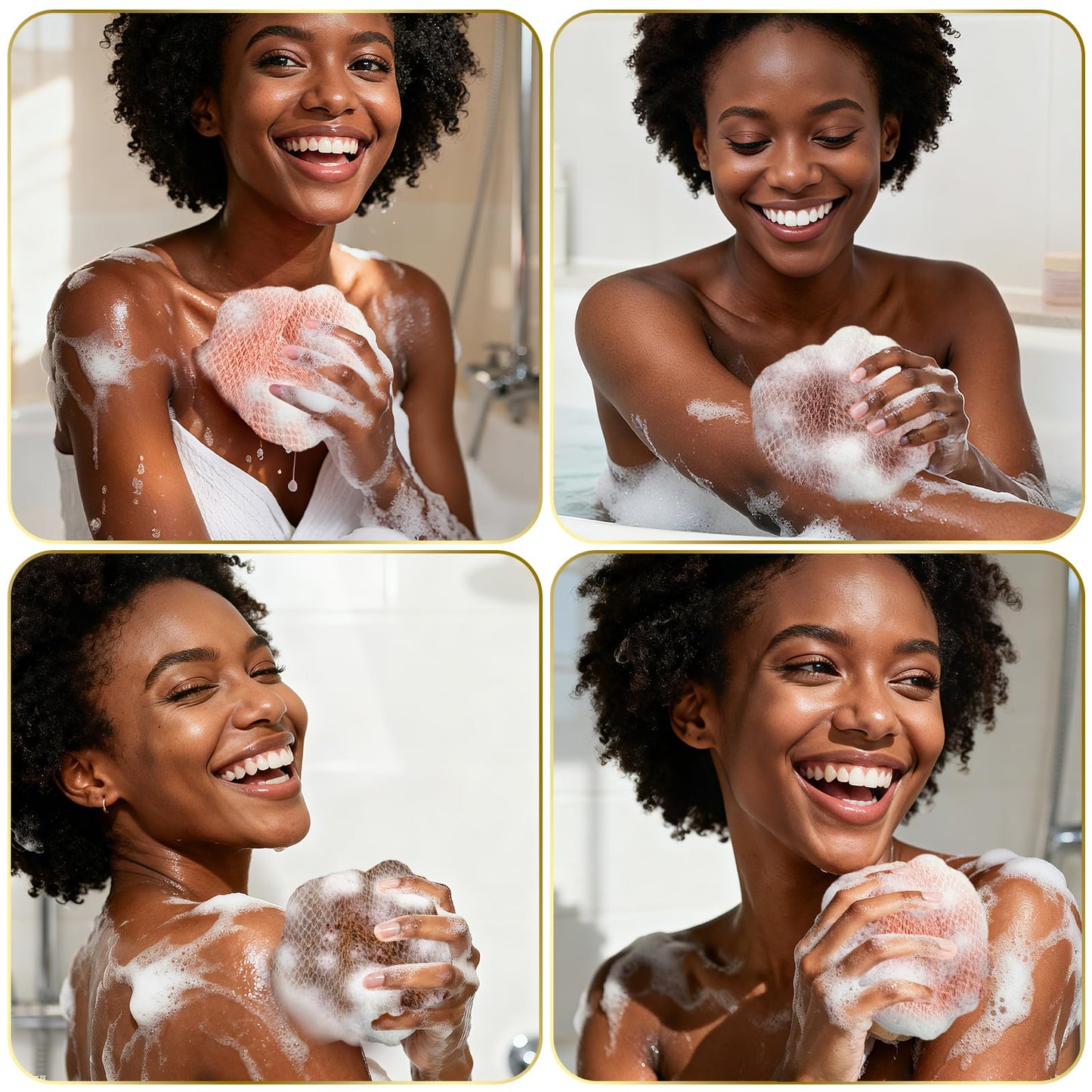 UJFQBH African Net Sponge Authenti, Exfoliating Body Scrubber for Back and Hard to Reach Areas, Gentle Daily Exfoliation for Deep Cleansing, Quick Drying Shower Essential, Aqua Grey 3 Pack