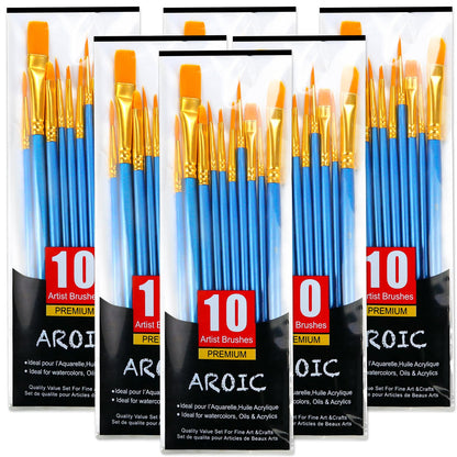 AROIC 10 Pcs Paint Brushes, Acrylic Oil Watercolor Painting Brush Set