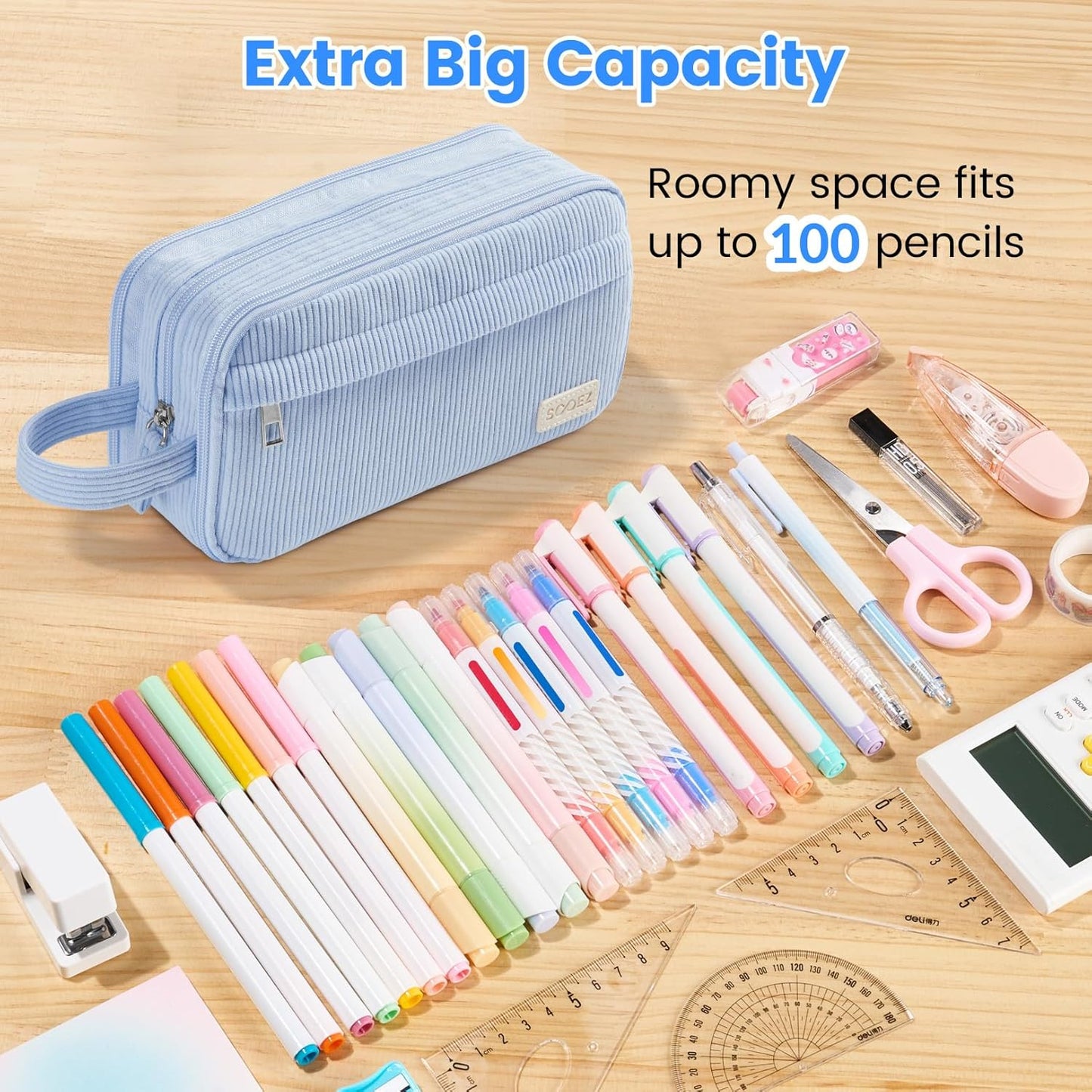 Sooez High Capacity Pencil Case, Soft Corduroy Pencil Pouch