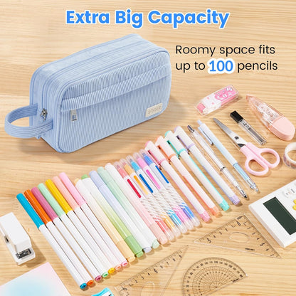 Sooez High Capacity Pencil Case, Soft Corduroy Pencil Pouch