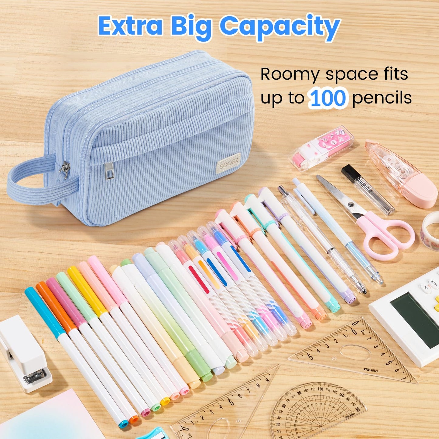 Sooez High Capacity Pencil Case, Soft Corduroy Pencil Pouch