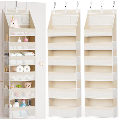 Criusia Over the Door Organizer, Heavy-Duty 6-Shelf Hanging Storage with 13 Mesh Pockets, 55lbs Capacity Behind the Door Storage for Nursery, Bathroom, Bedroom, and Dorm, White