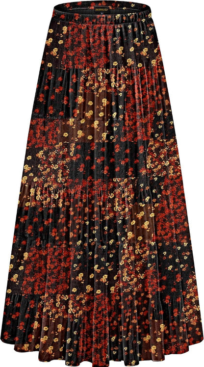 NASHALYLY Women's Chiffon Elastic High Waist Pleated A-Line Maxi Skirts