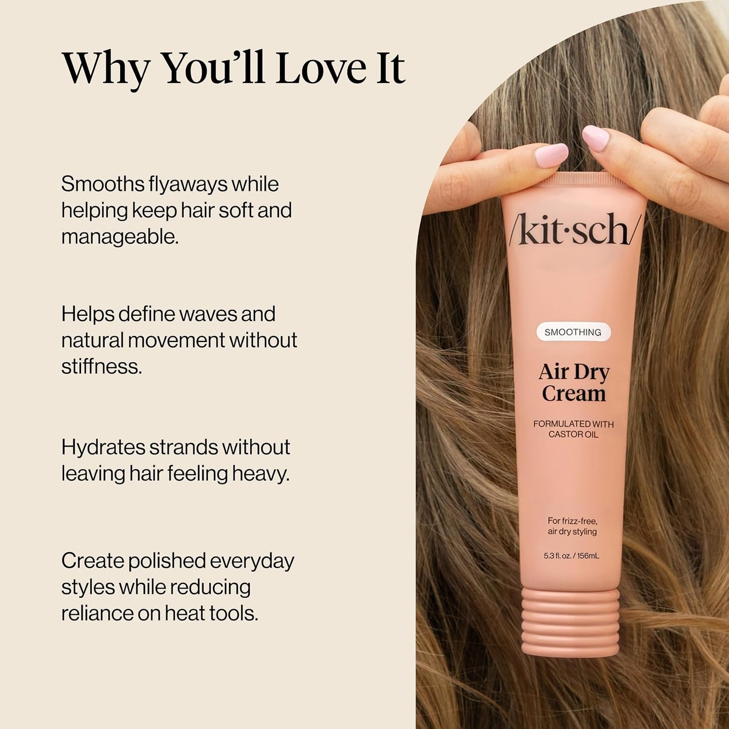 Kitsch Smoothing Air Dry Cream – With Castor Oil & Coconut Oil - 5.3 oz