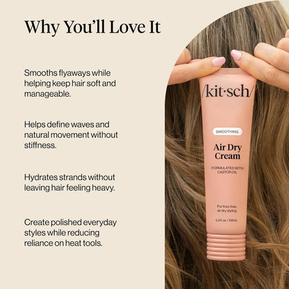 Kitsch Smoothing Air Dry Cream – With Castor Oil & Coconut Oil - 5.3 oz
