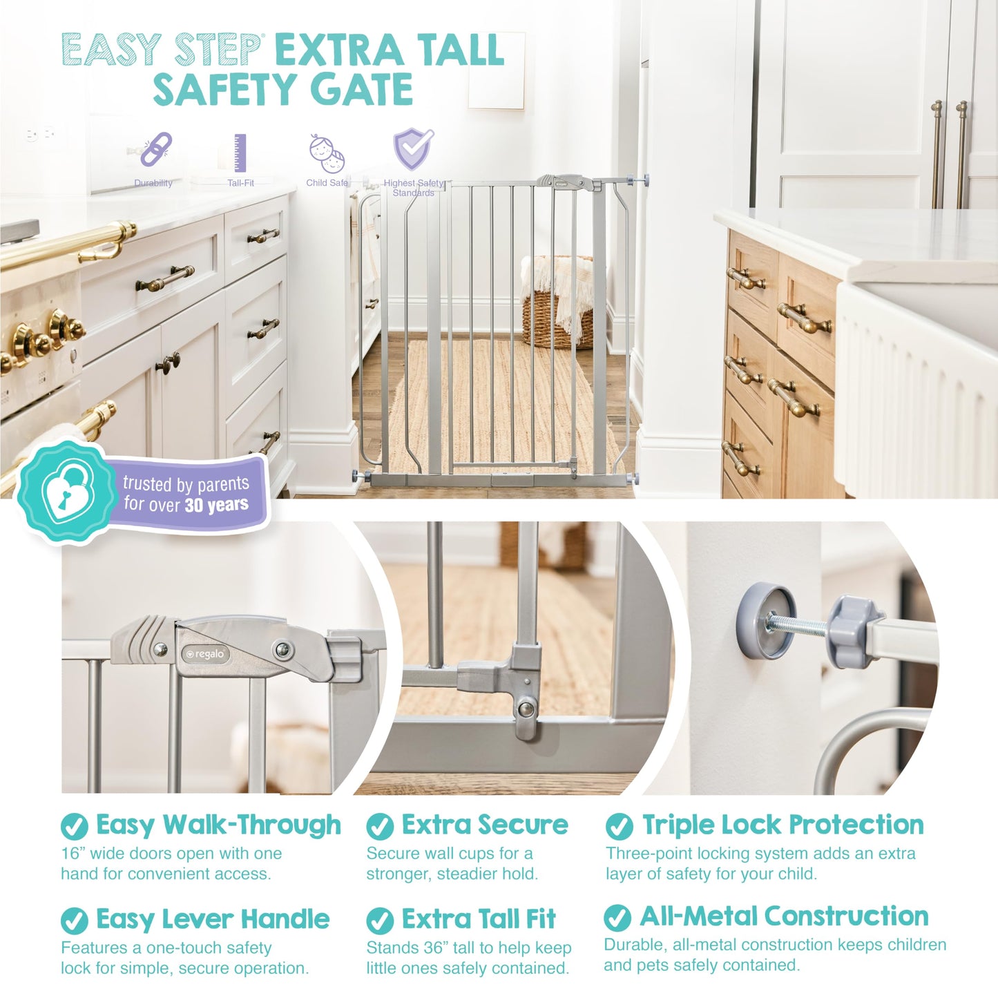 Regalo Safety 29"-38.5" Easy Step Baby Gate, Bottom of Stairs & Doorways